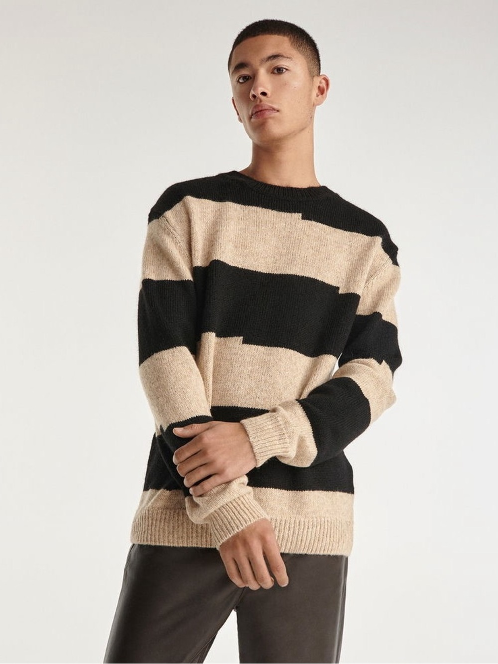 The Kooples Black & Beige Wide-Stripe Crewneck Sweater New NWT